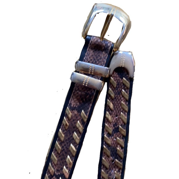 ?♥️ HOST PICK VINTAGE ST. MARTEEN 100% LEATHER DARK BROWN BLACK GOLD METAL BELT main image 9